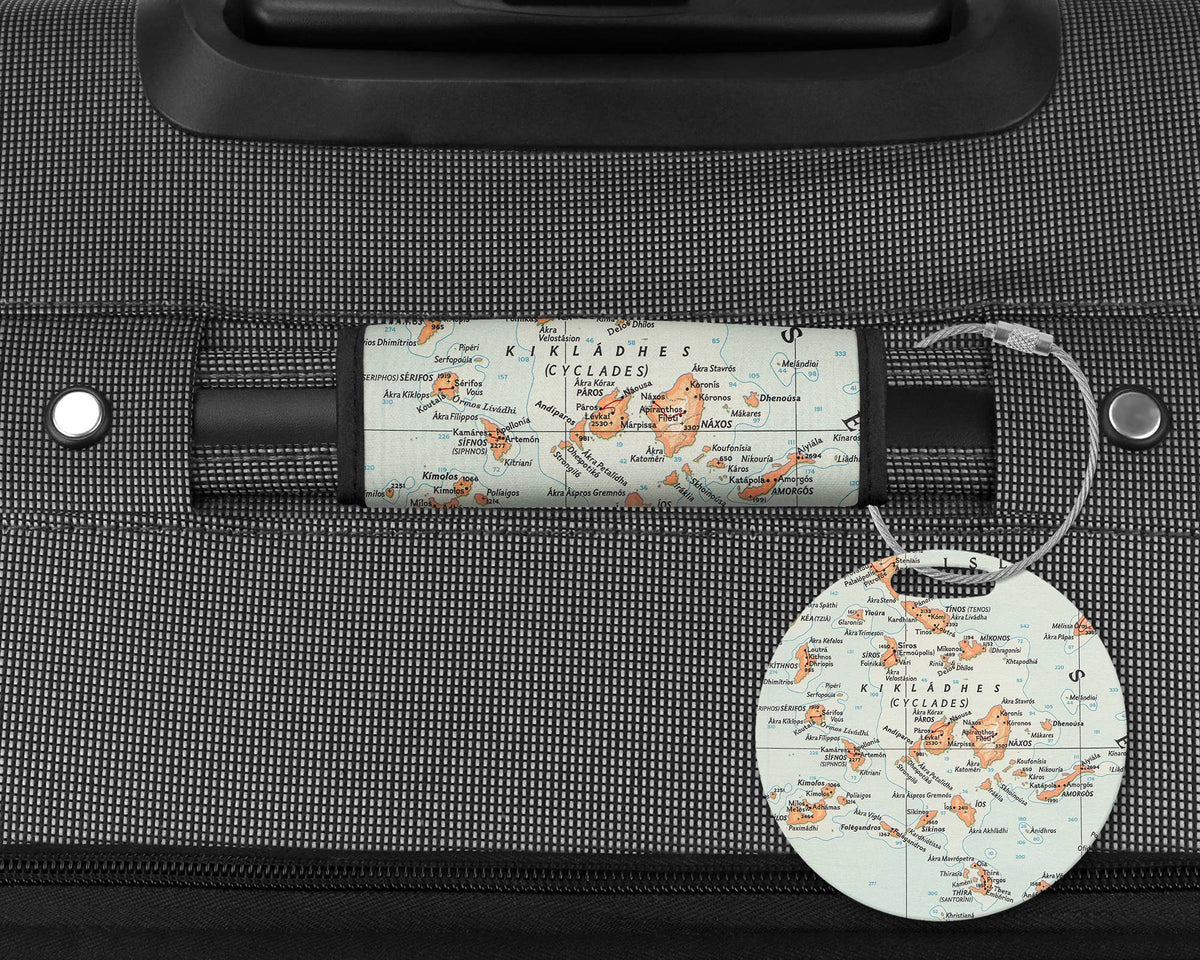 Cyclades Greece Map Luggage Tag and Handle Wrap