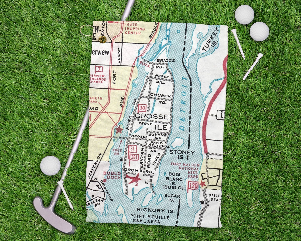 Grosse Ile Michigan vintage map golf towel