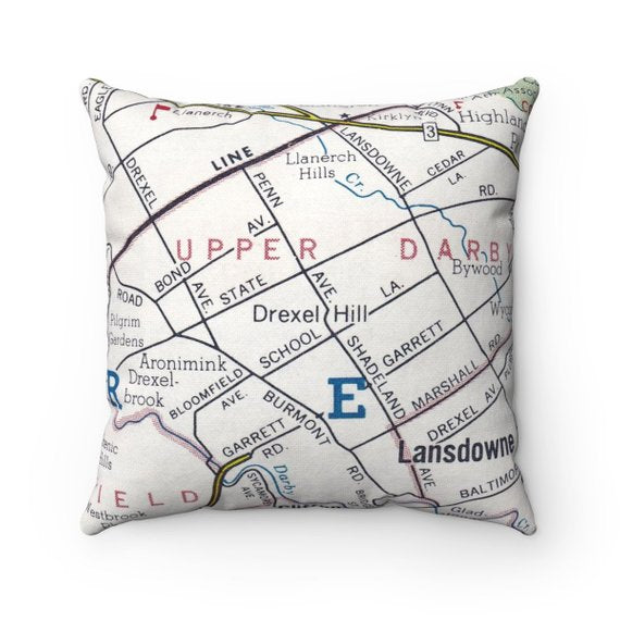 Drexel Hill Pennsylvania vintage map pillow