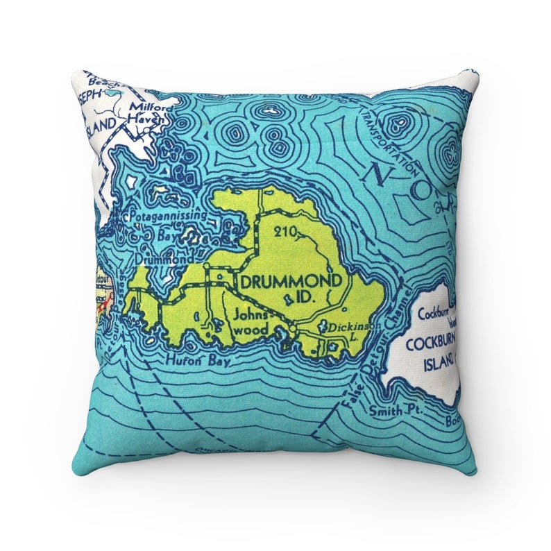 Drummond Island Michigan vintage map pillow