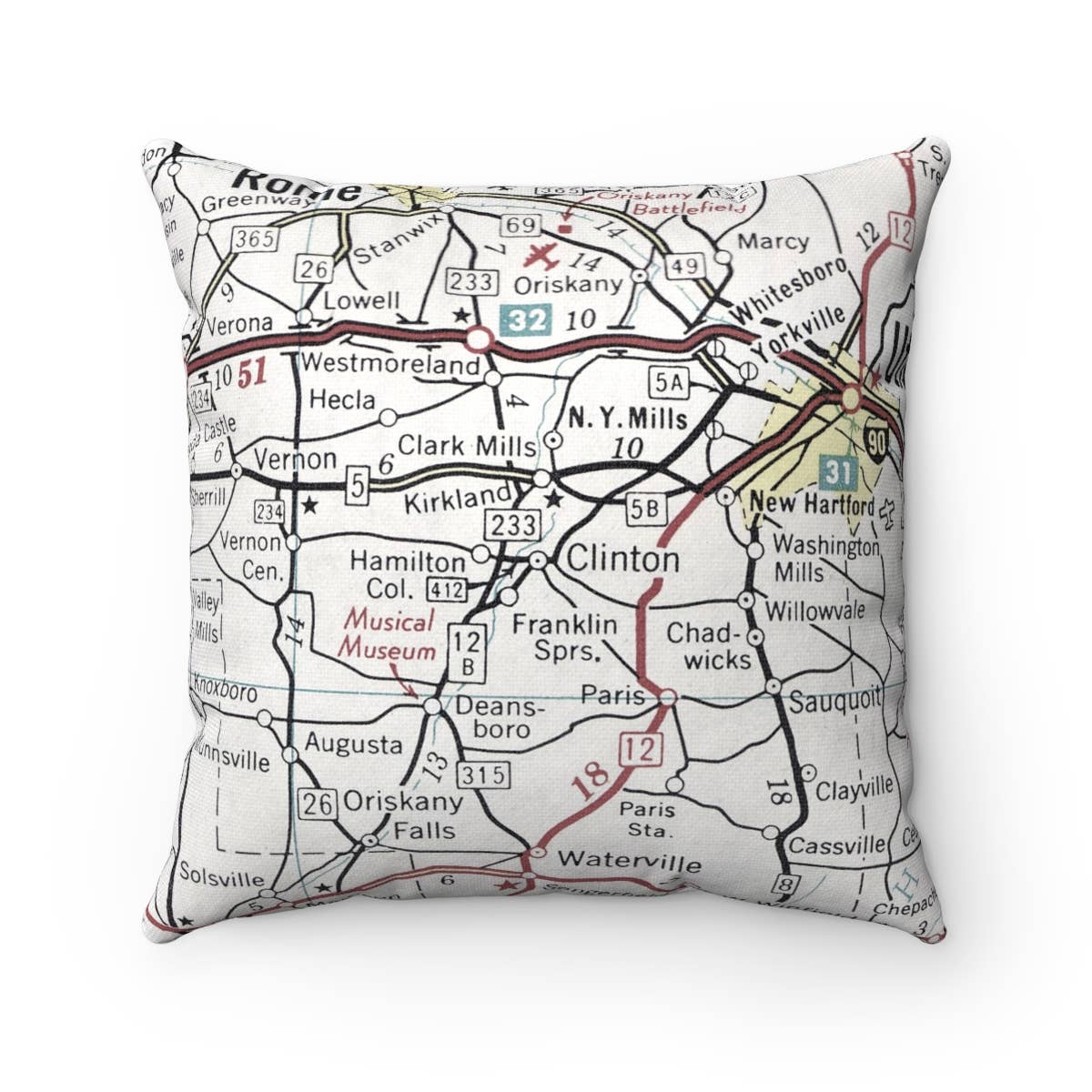 Clinton New York vintage map throw pillow