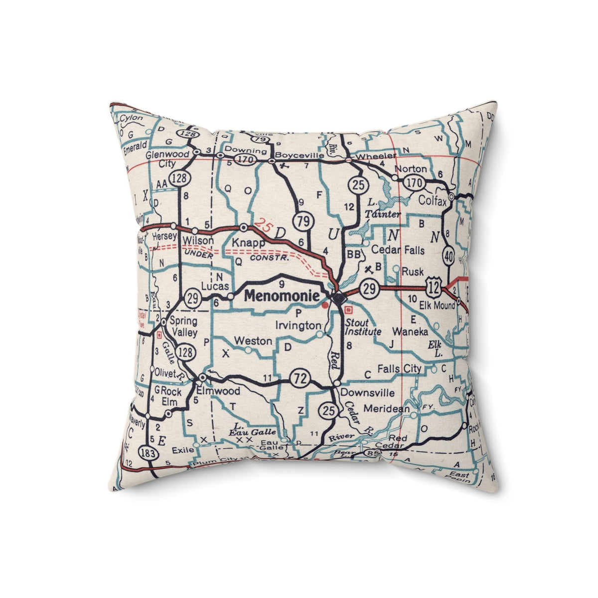 Menomonie Wisconsin vintage map throw pillow