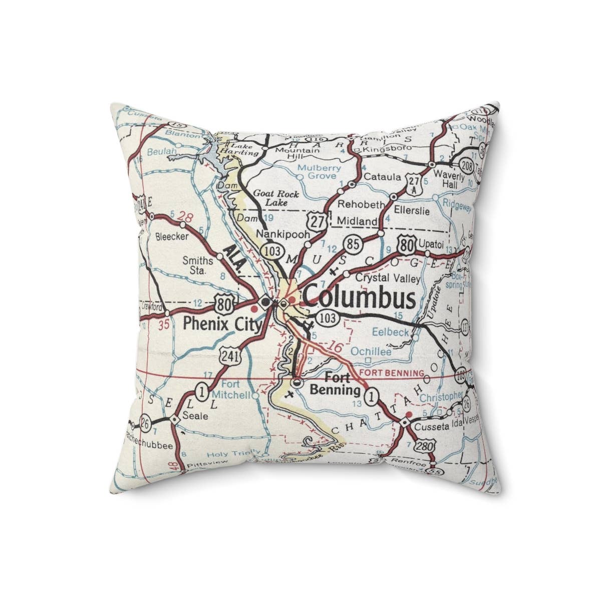 Columbus Georgia vintage map throw pillow