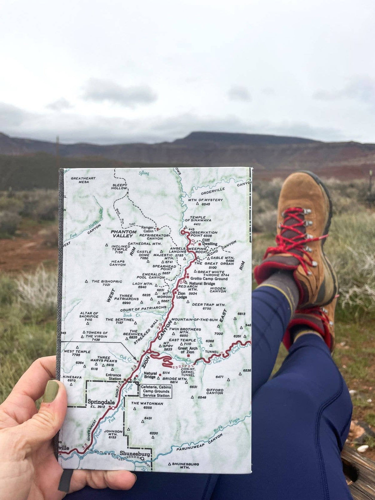 Vintage map journal on a hike