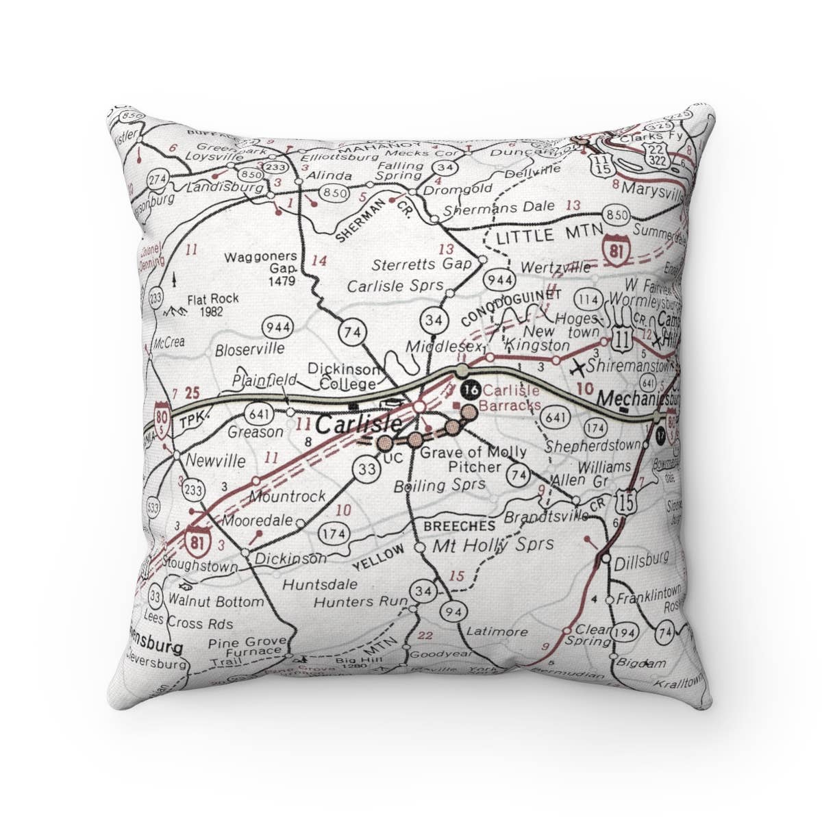 Carlisle Pennsylvania vintage map throw pillow