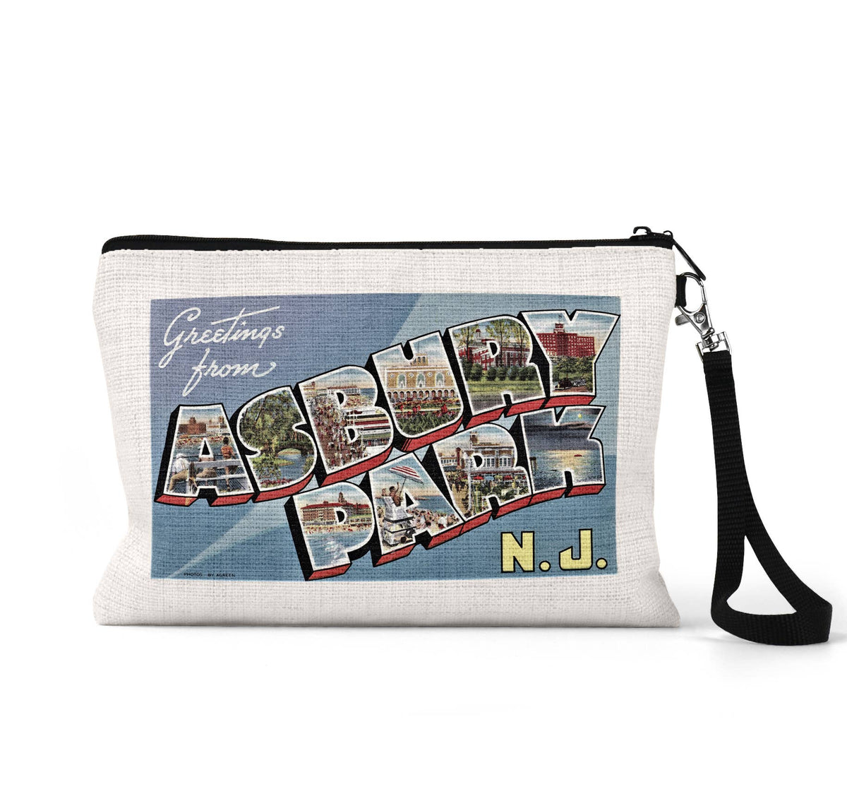 Asbury Park New Jersey vintage postcard wristlet travel pouch