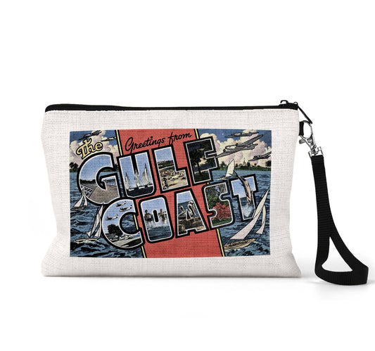 Gulf Coast Florida Alabama vintage postcard wristlet travel pouch