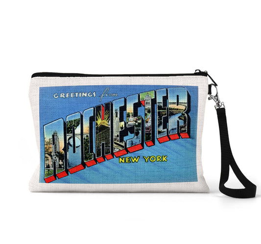 Rochester New York vintage postcard wristlet travel pouch