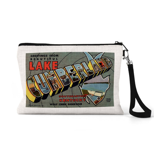 Lake Cumberland Kentucky vintage postcard wristlet travel pouch
