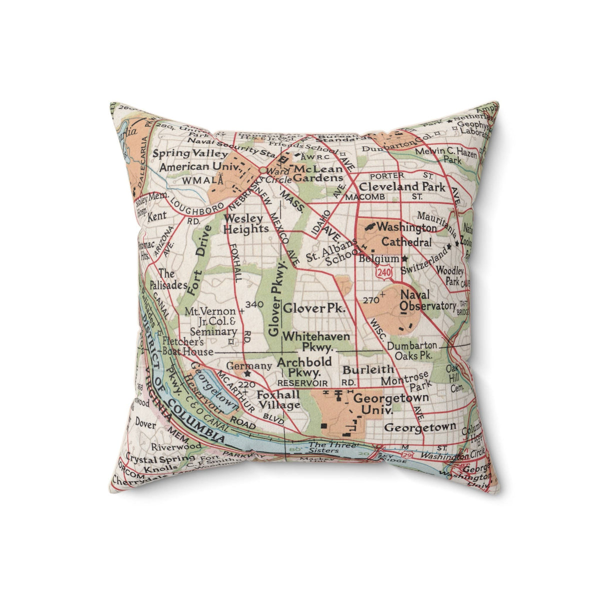 Glover Park Washington DC vintage map throw pillow