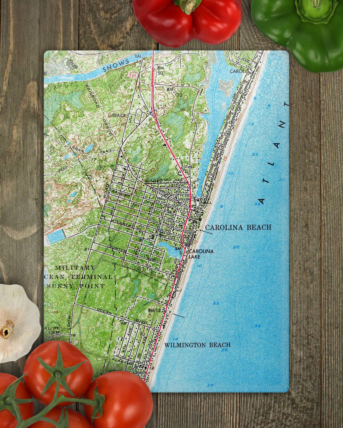 Carolina Beach North Carolina vintage map glass cutting board