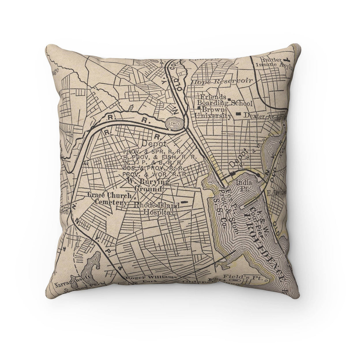 Providence Rhode Island vintage map throw pillow