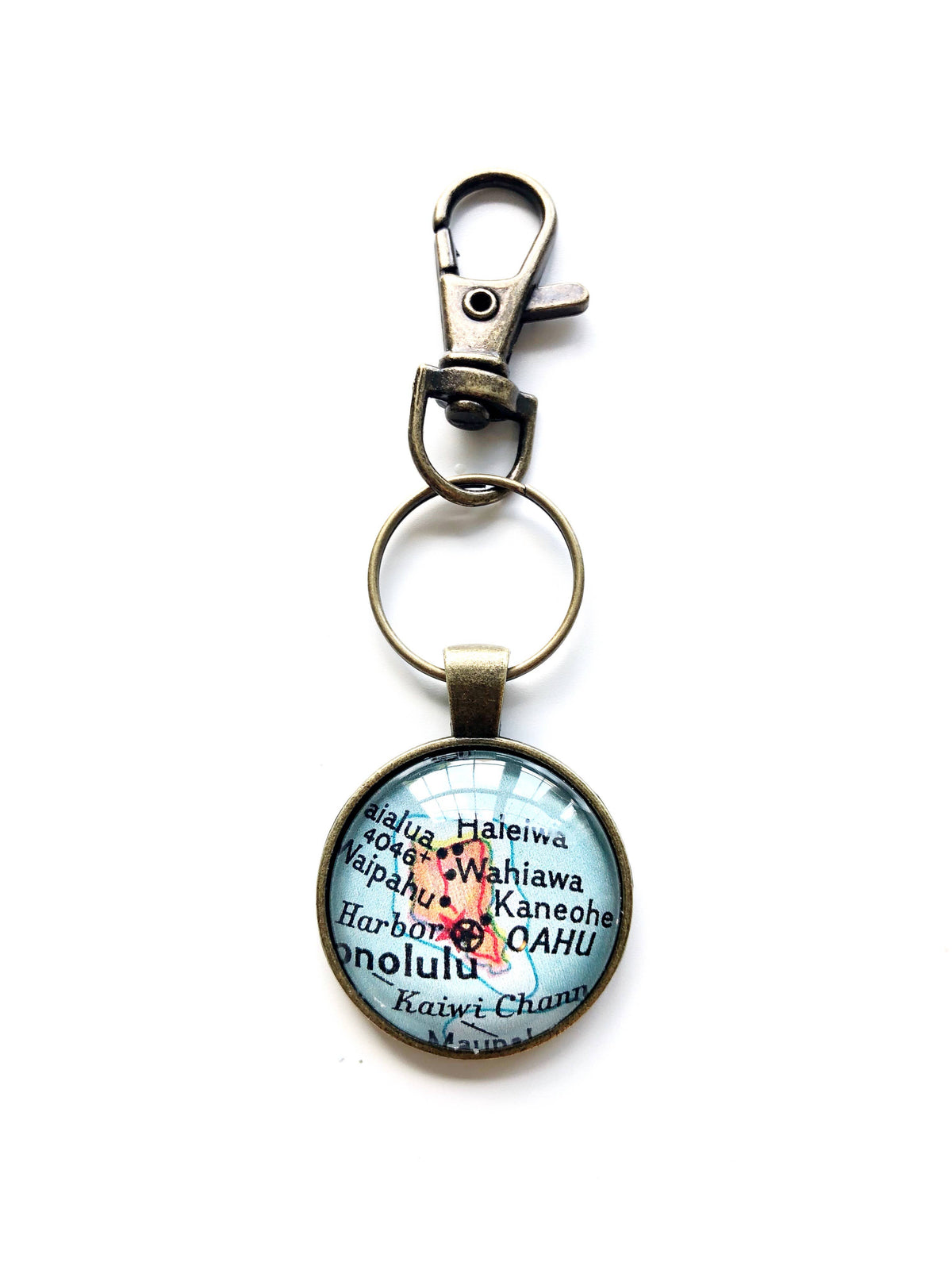 Oahu vintage map keychain