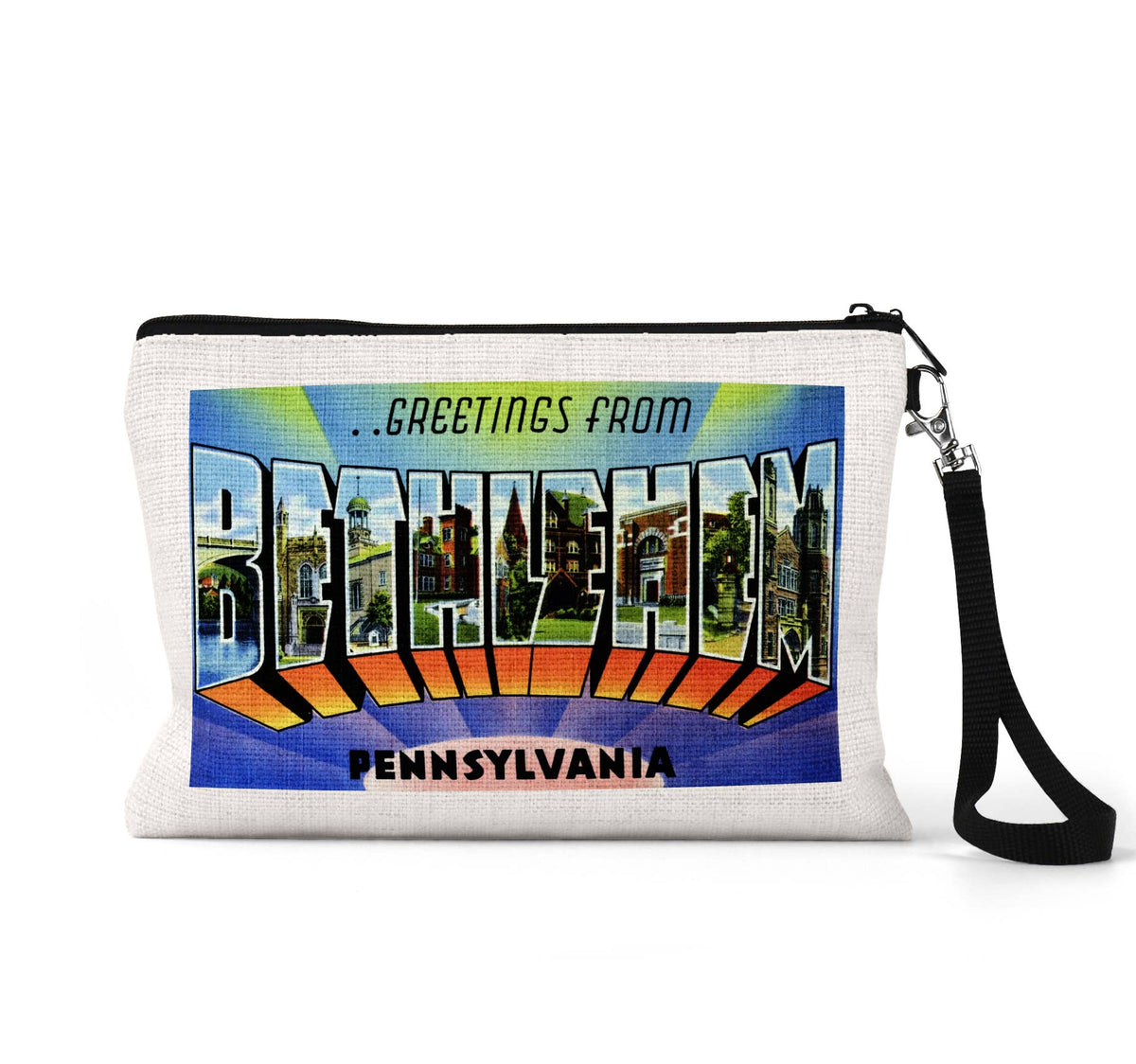 Bethlehem Pennsylvania vintage postcard wristlet travel pouch