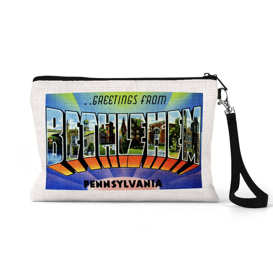 Bethlehem Pennsylvania vintage postcard wristlet travel pouch