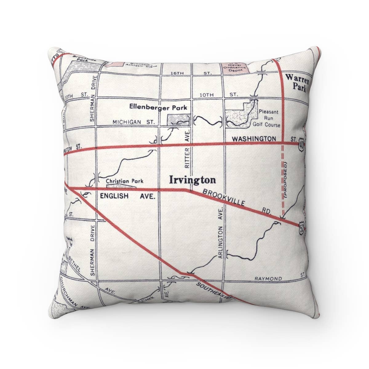 Irvington Indianapolis Indiana vintage map throw pillow