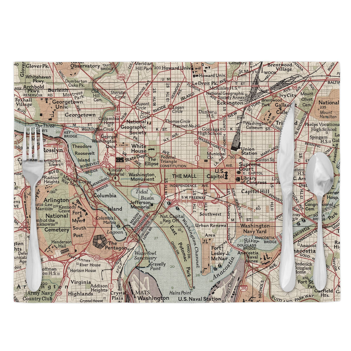 Washington DC vintage map placemats set of 4