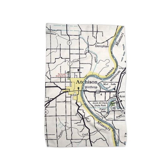Atchison Kansas map tea towel