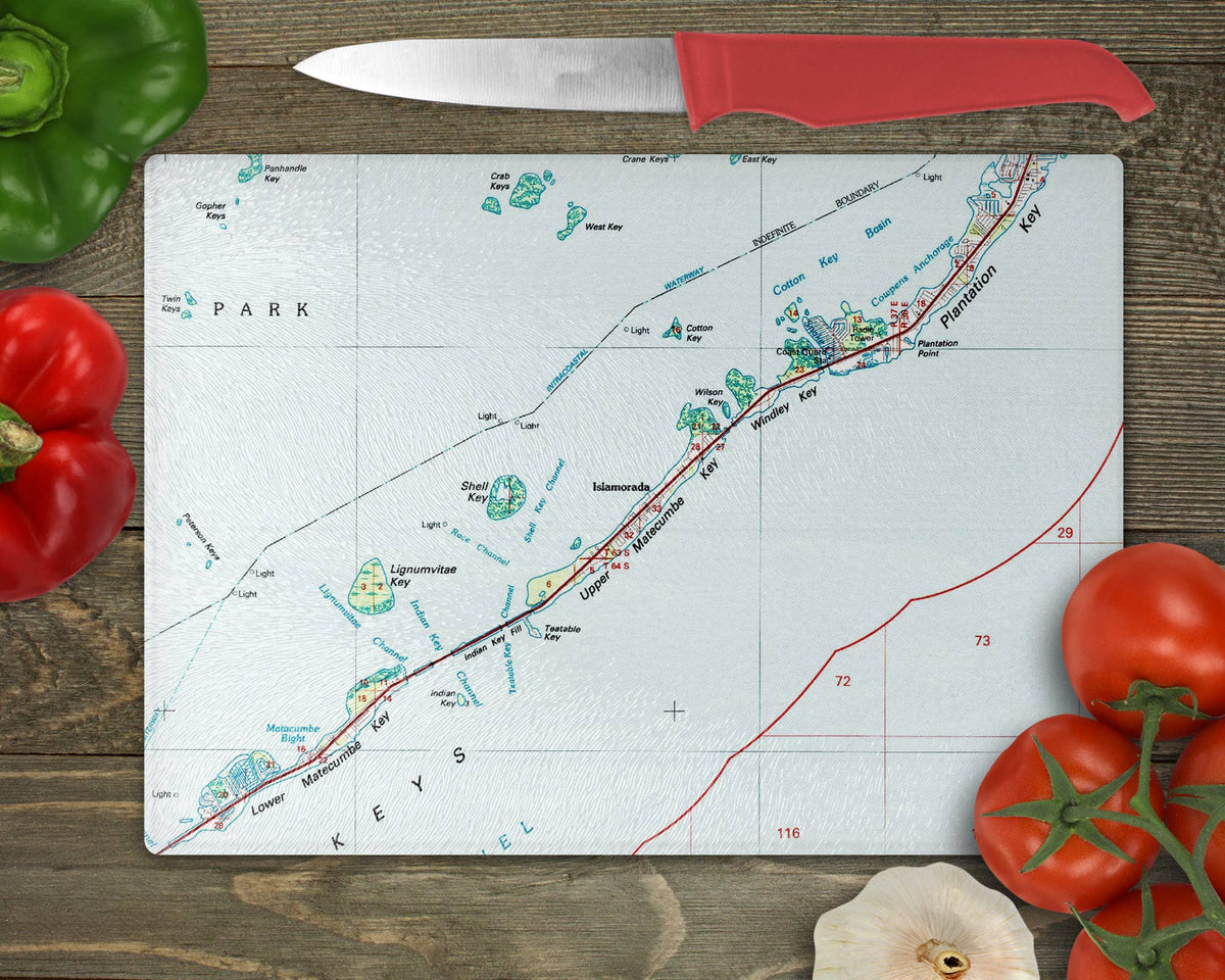 Islamorada Florida vintage map glass cutting board