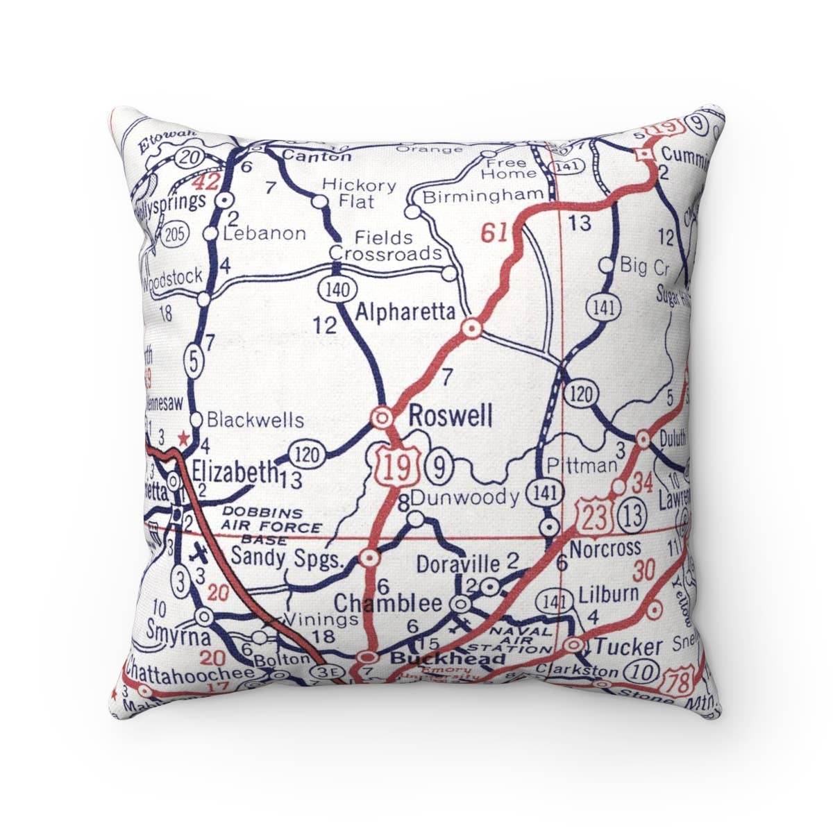 Roswell Georgia vintage map throw pillow