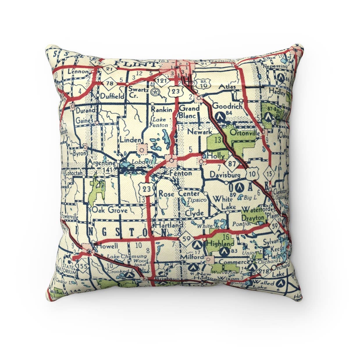 Fenton Michigan vintage map throw pillow