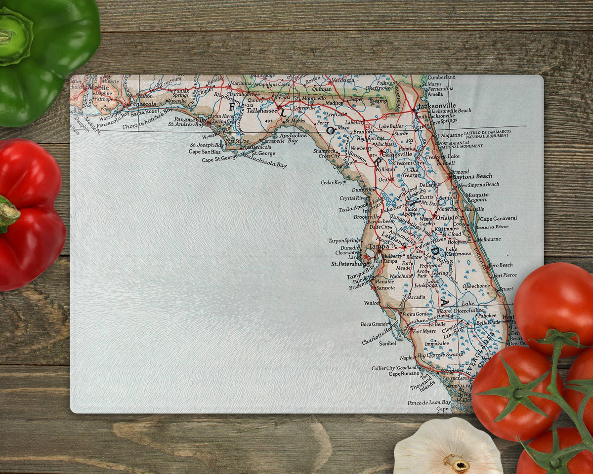 Florida vintage map glass cutting board
