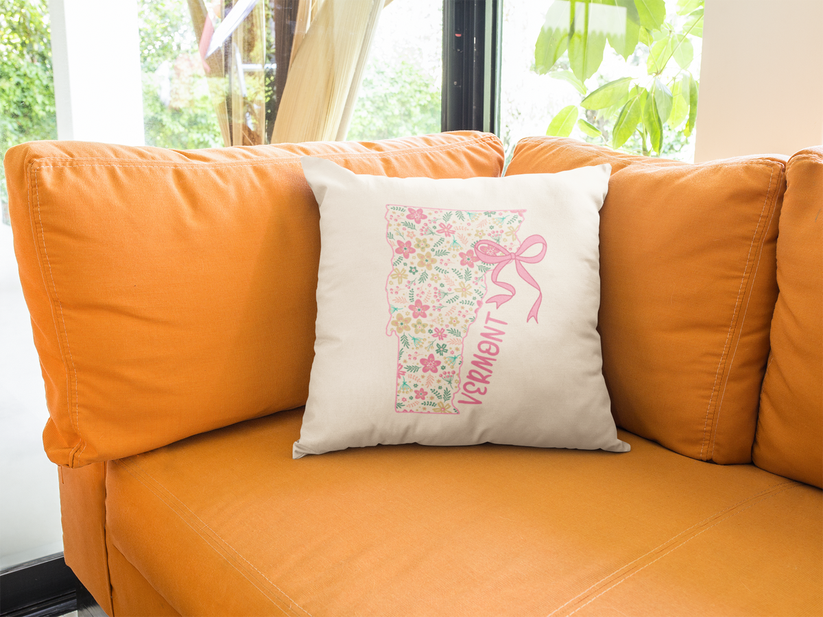 Vermont coquette floral bow throw pillow