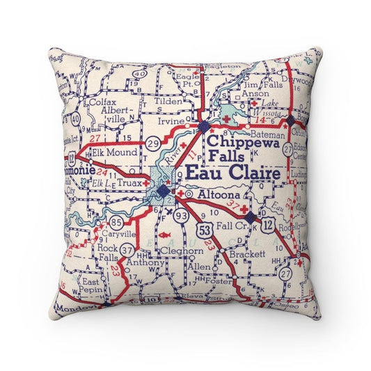 Eau Claire Wisconsin vintage map pillow