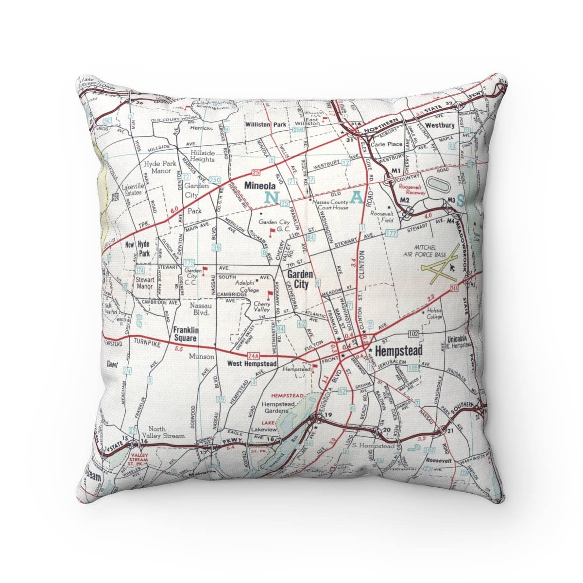 Garden City New York vintage map throw pillow