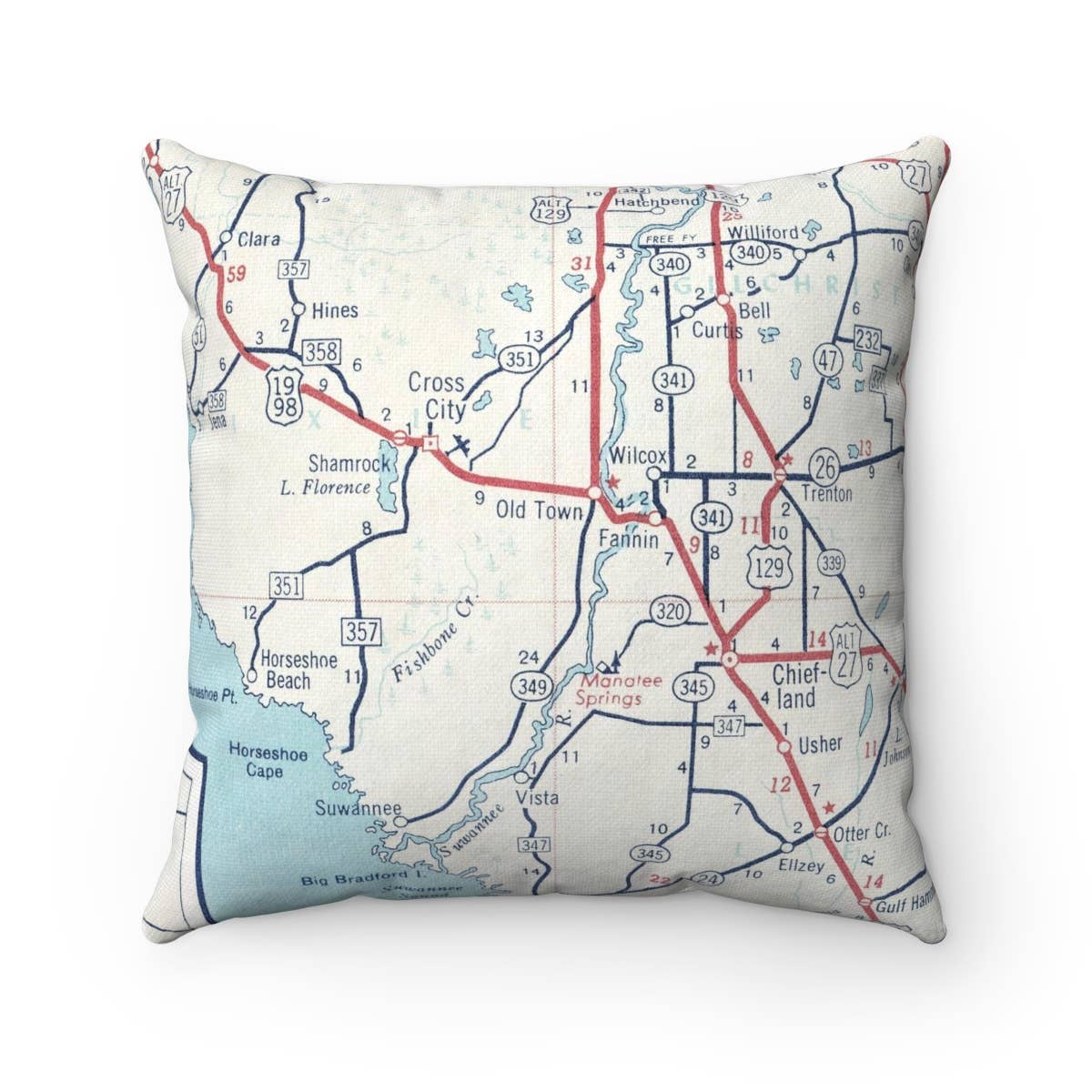 Old Town Florida vintage map throw pillow