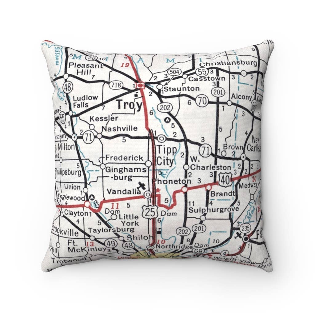 Tipp City Ohio vintage map throw pillow