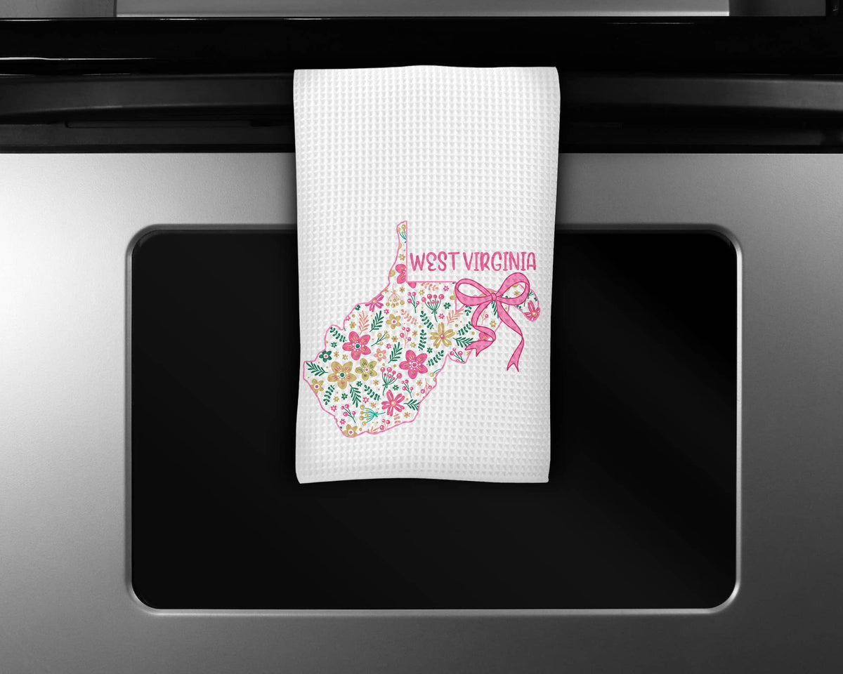 West Virginia Coquette Floral Bow tea towel
