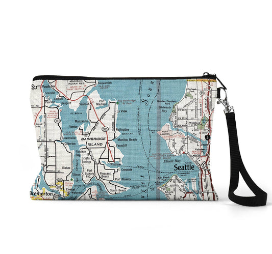 Bainbridge Island Seattle Washington map wristlet travel pouch