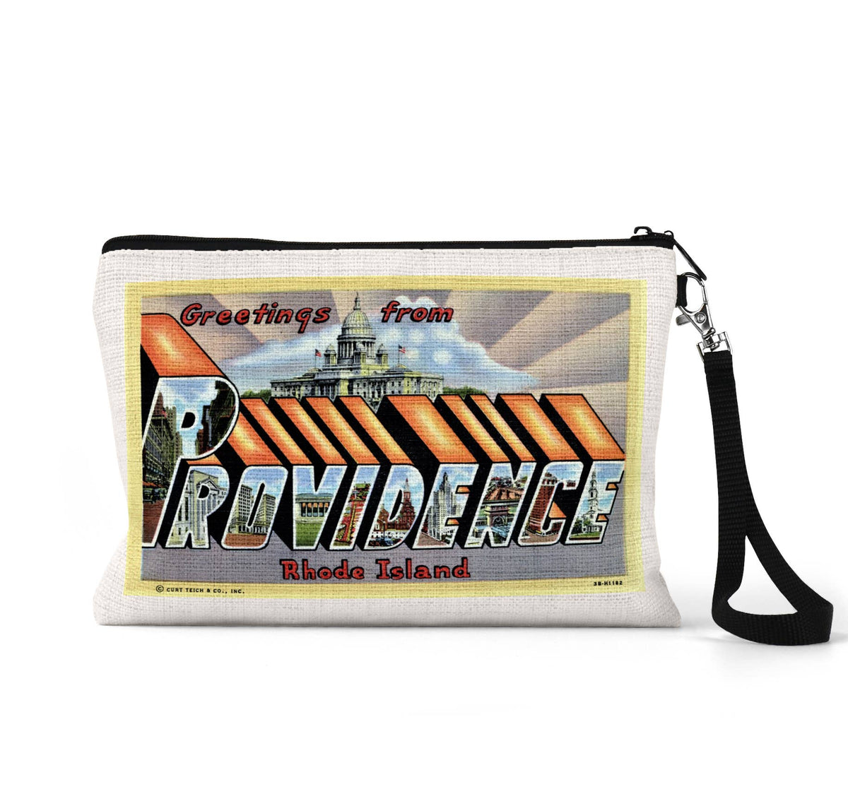 Providence Rhode Island vintage postcard wristlet travel pouch
