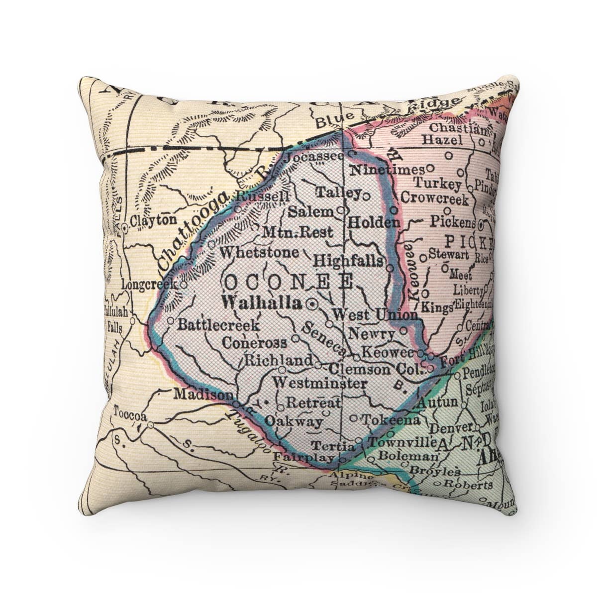 Oconee County South Carolina vintage map throw pillow