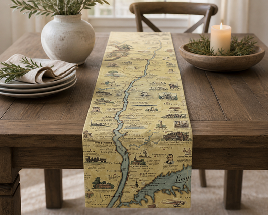 Hudson River New York Table Runner | Vintage Map Table Decor | Farmhouse Dining Runner | Upstate NY Gift | Rustic Table Setting