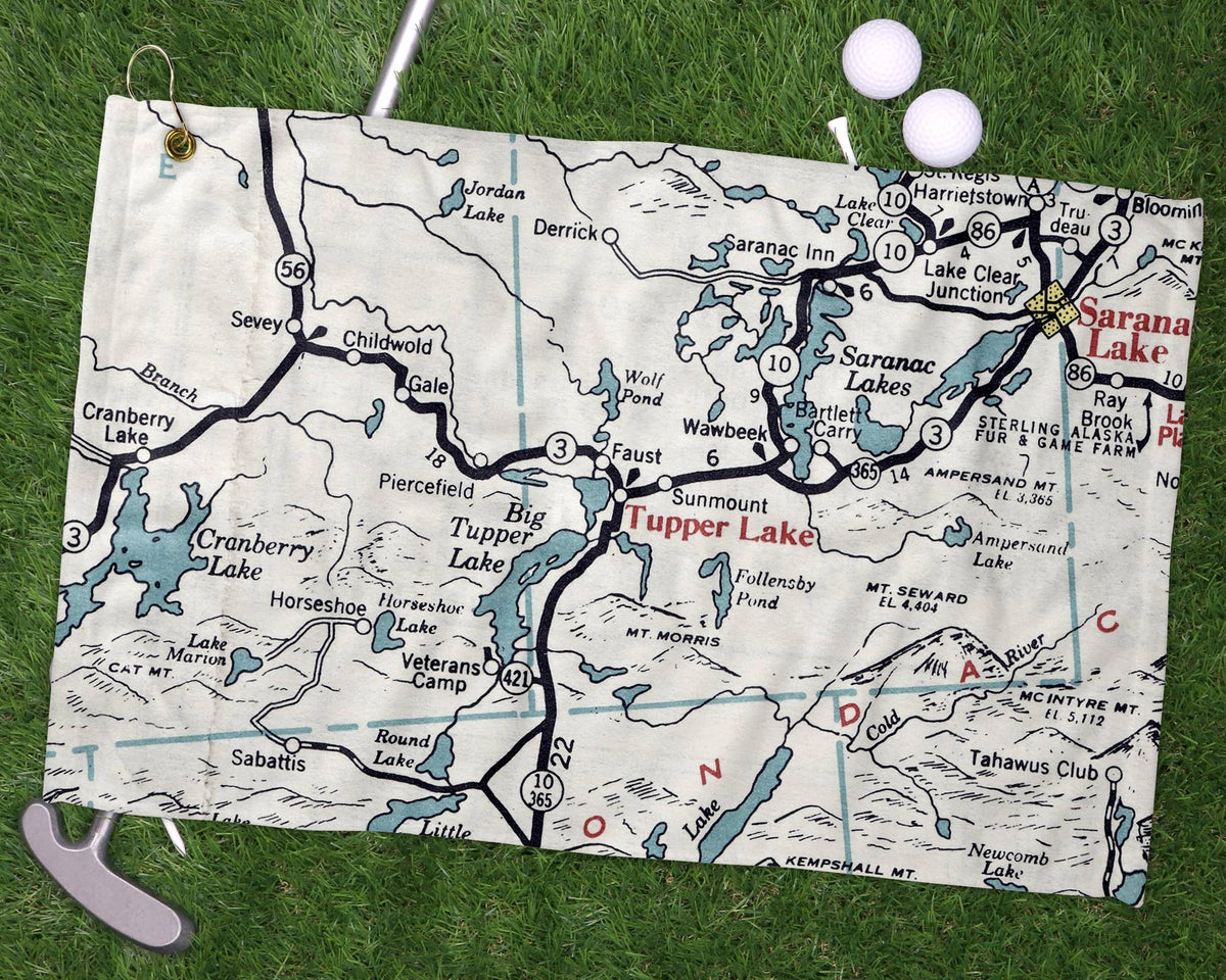 Tupper Lake New York vintage map golf towel
