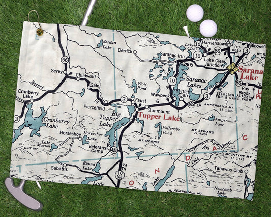Tupper Lake New York vintage map golf towel