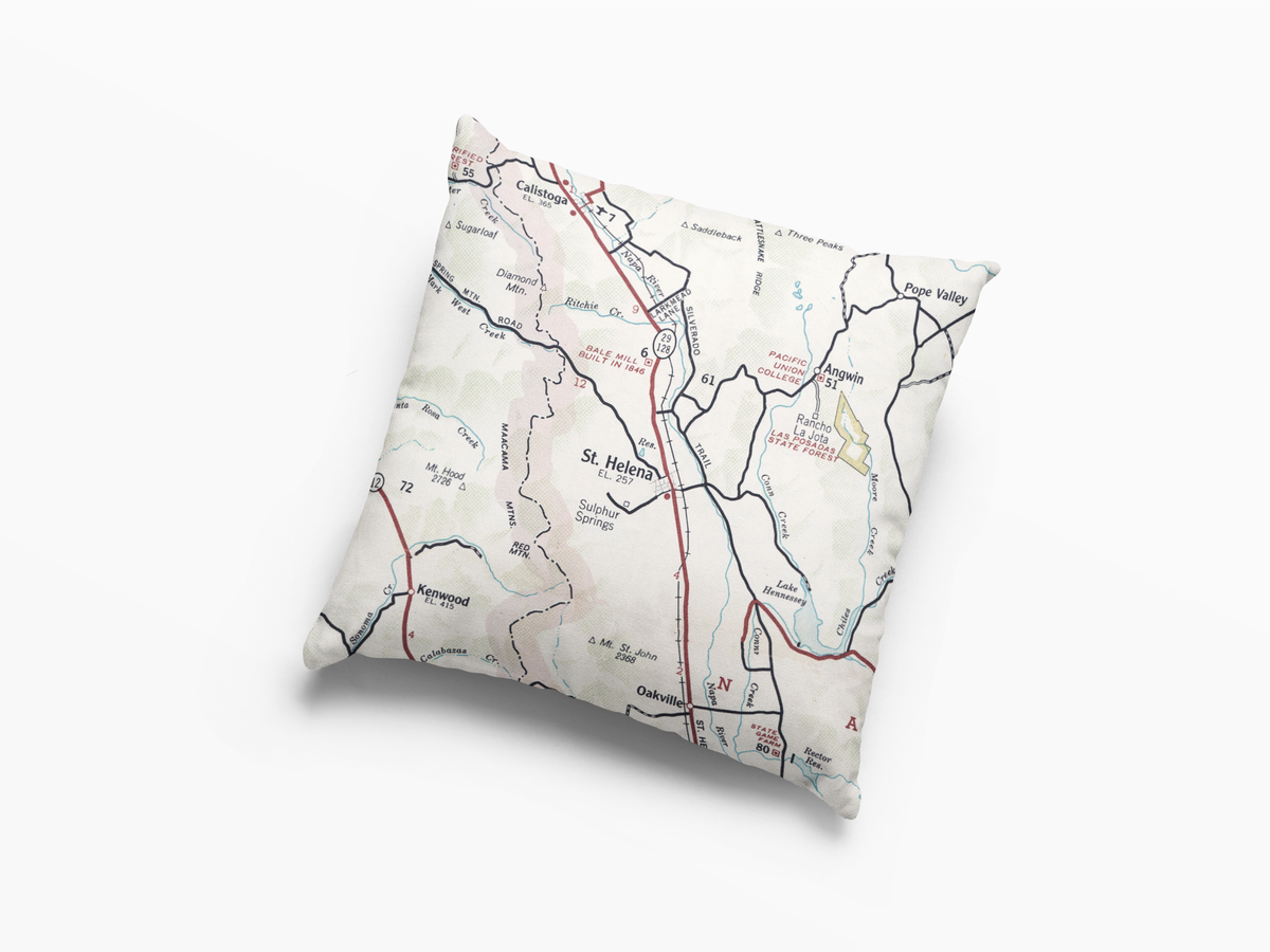 St Helena Napa California vintage map throw pillow
