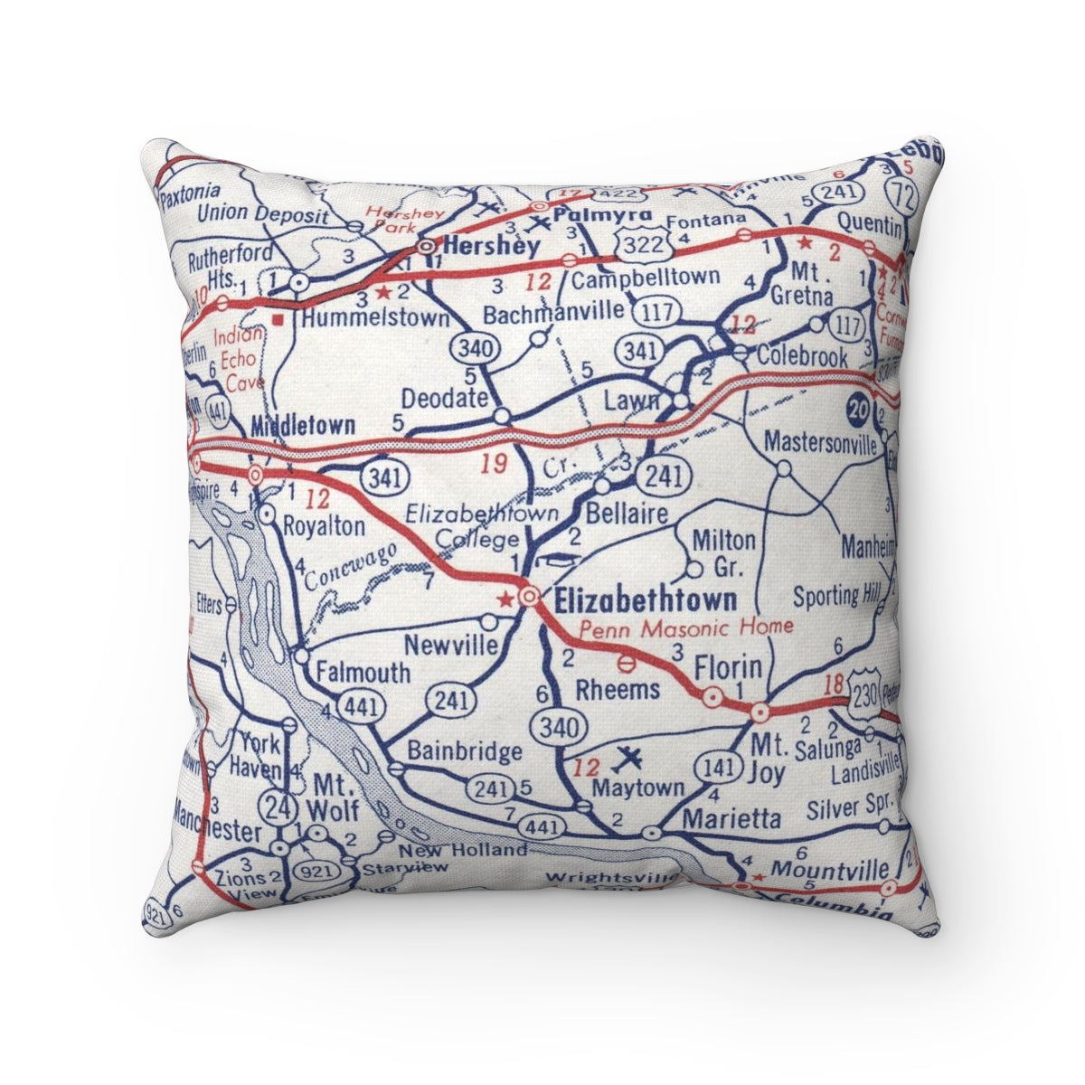 Elizabethtown Kentucky vintage map pillow