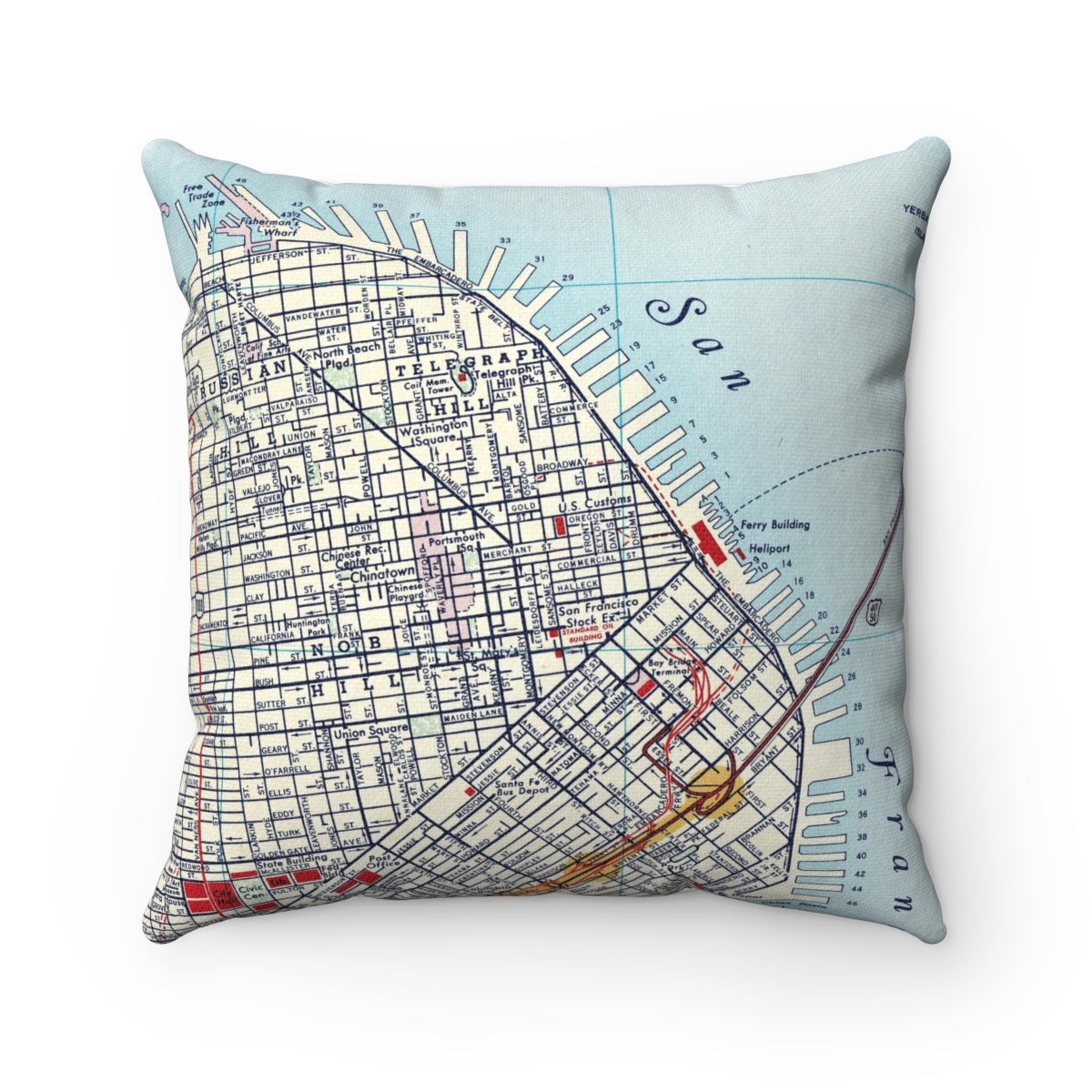 Embarcadero San Francisco vintage map pillow