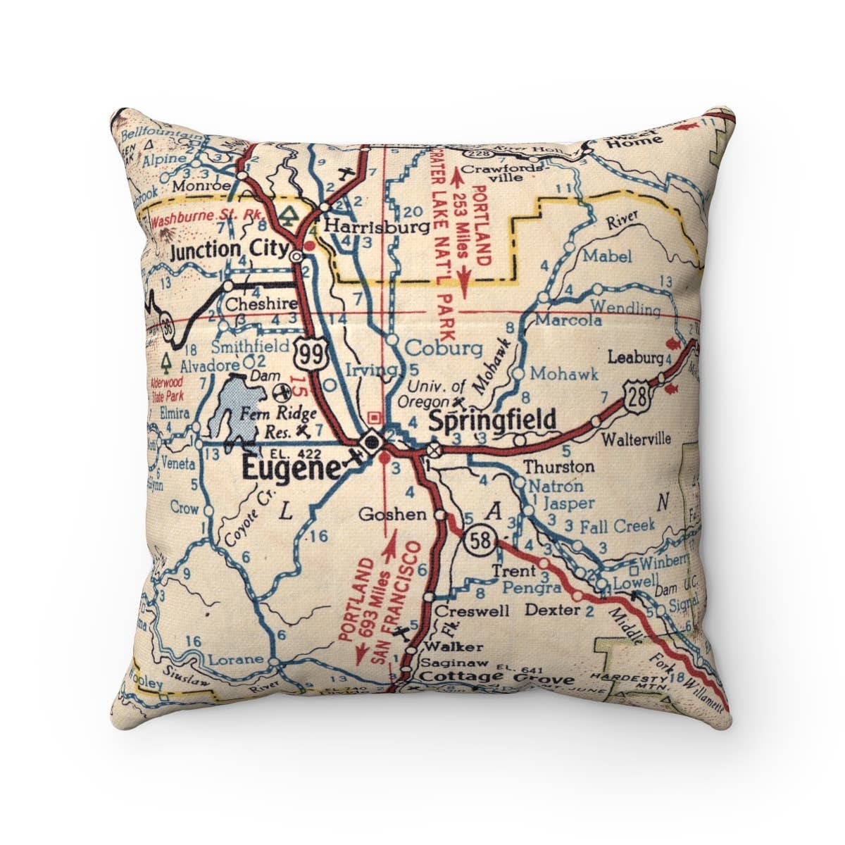 Springfield Oregon vintage map throw pillow
