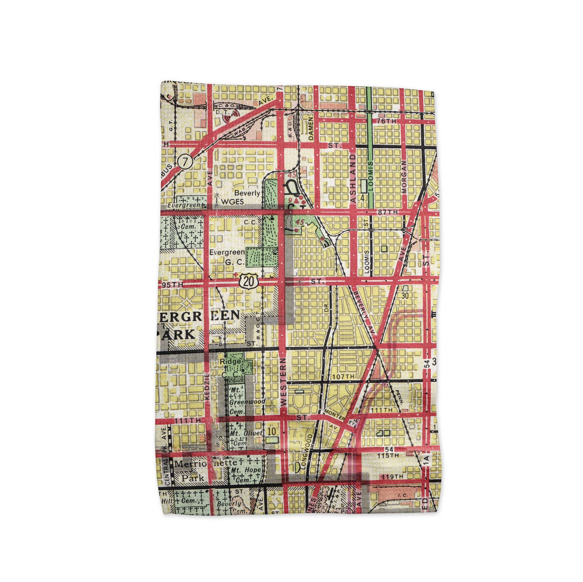 Beverly Chicago Illinois map tea towel