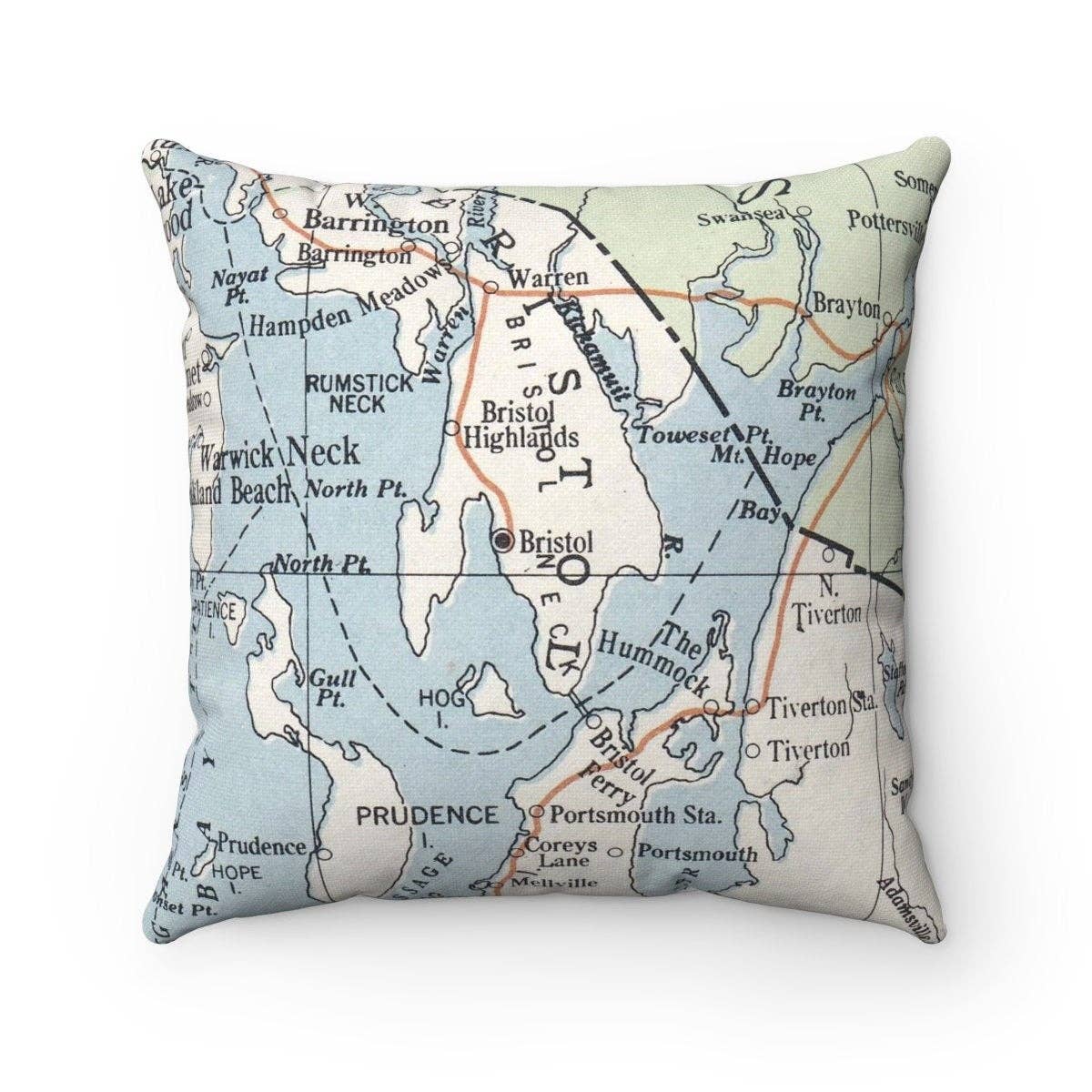 Bristol Rhode Island vintage map throw pillow