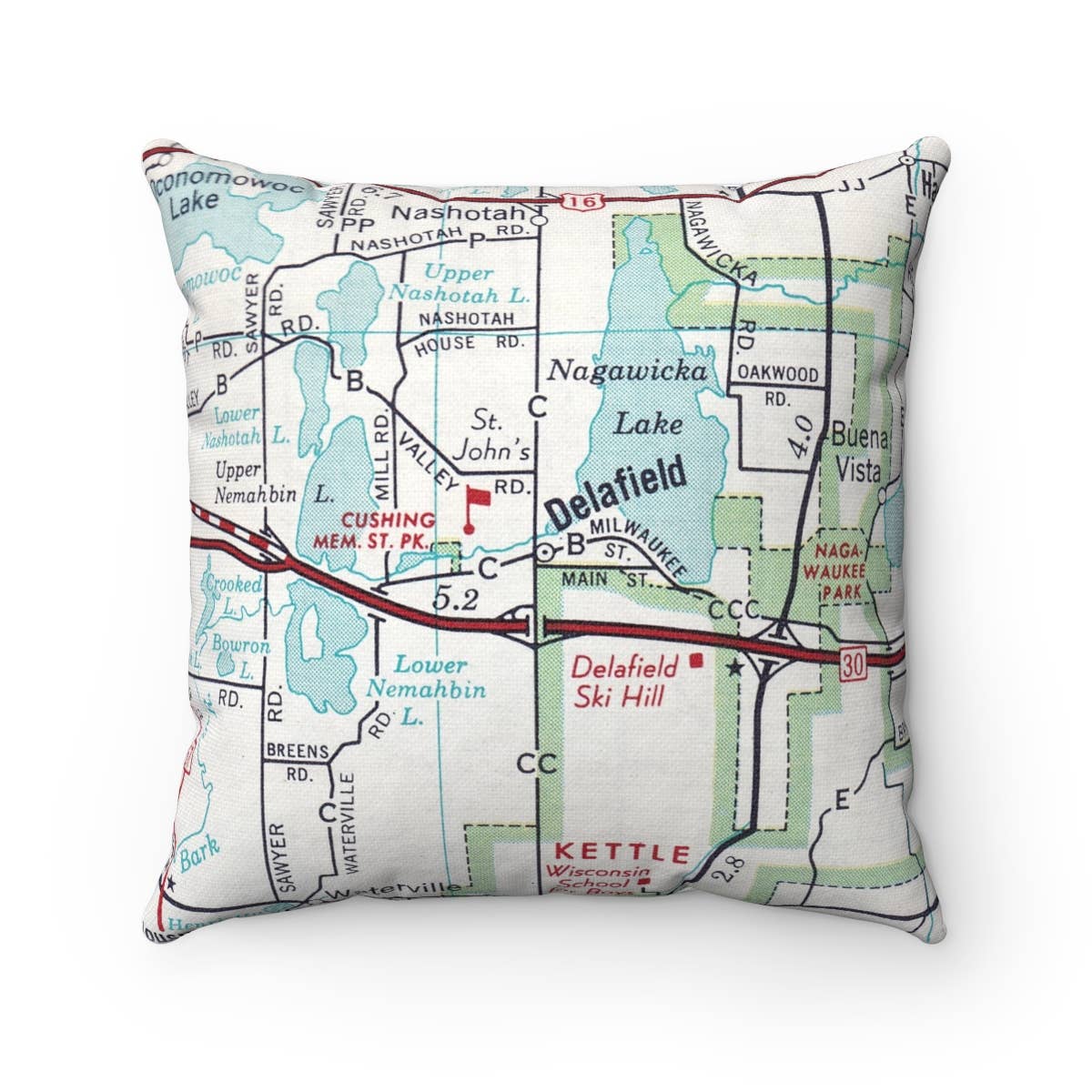 Delafield Wisconsin vintage map throw pillow