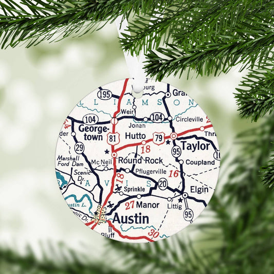 Round Rock Texas vintage map Christmas ornament