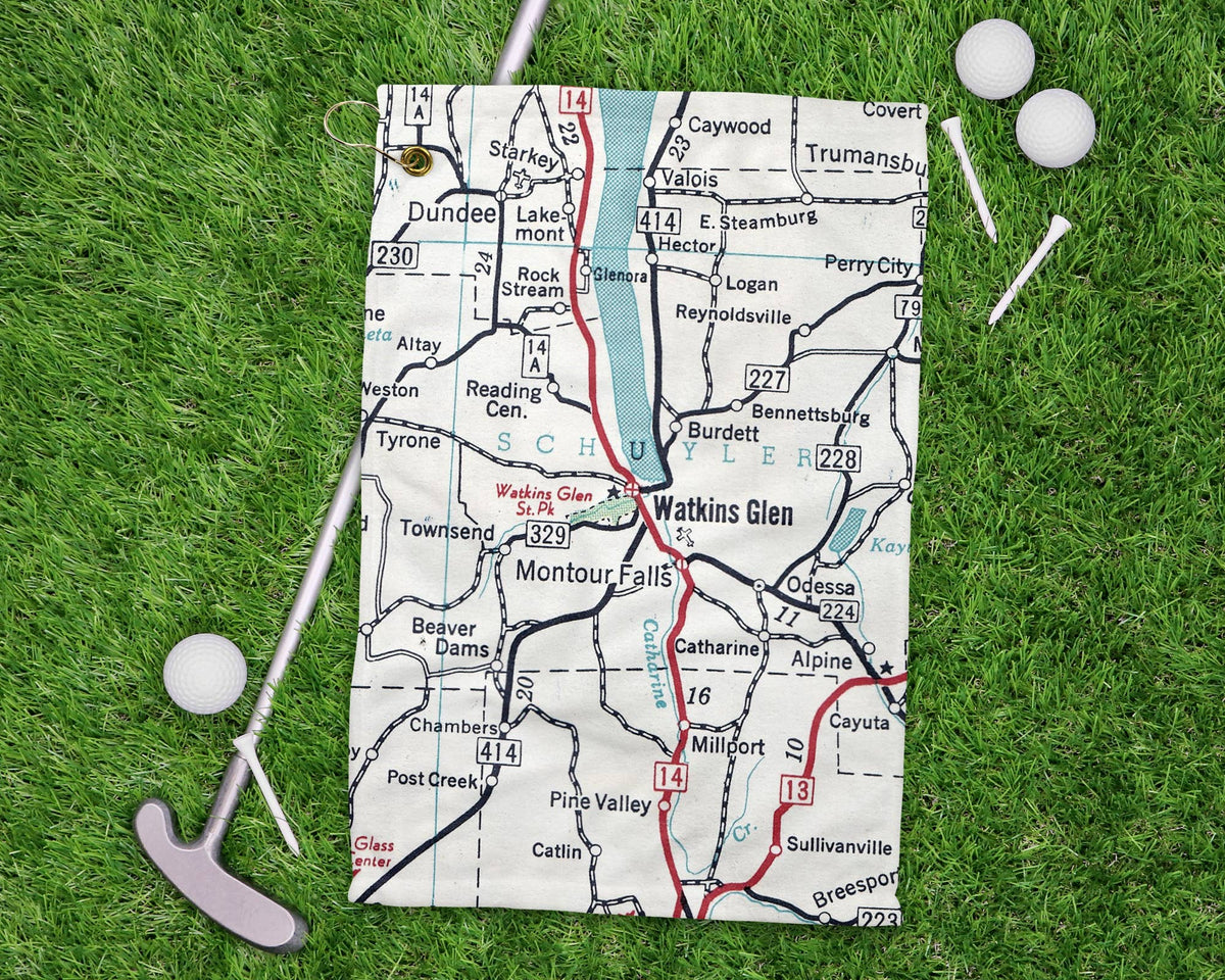 Watkins Glen New York vintage map golf towel