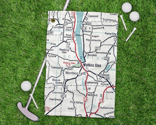 Watkins Glen New York vintage map golf towel