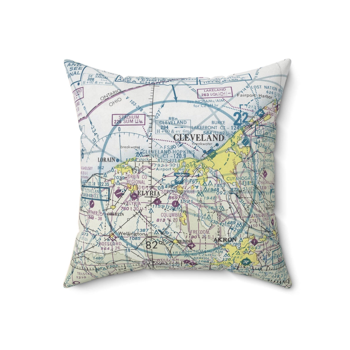 Cleveland Flight Chart vintage map throw pillow