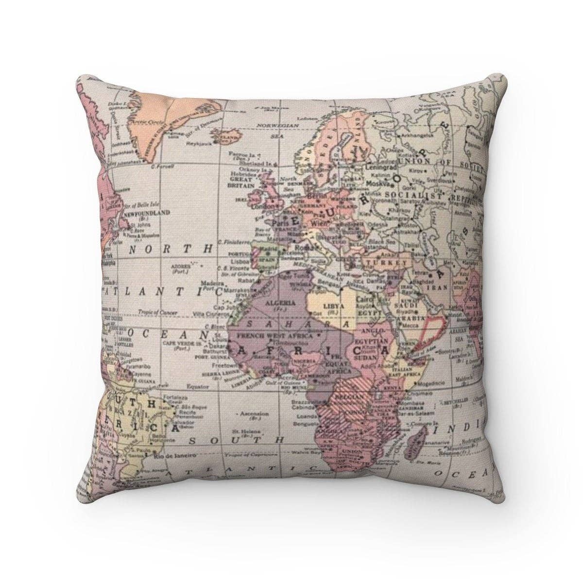 World vintage map throw pillow